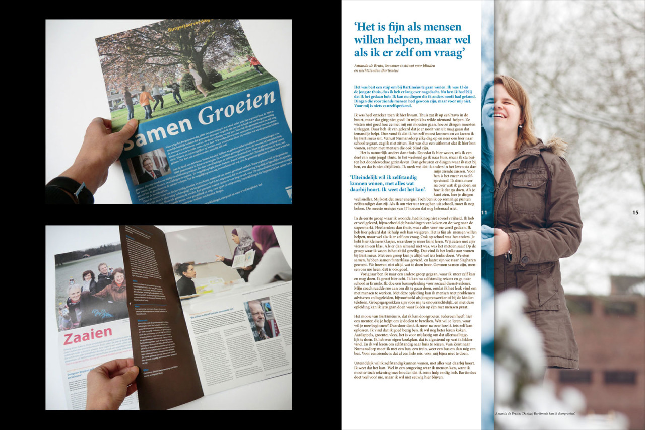 Omslag en voorbeeld binnenwerkpagina's van het burgerjaarverslag.