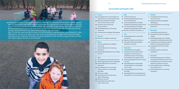 Binnenewerk burgerjaarverslag met portret van schoolkinderen.