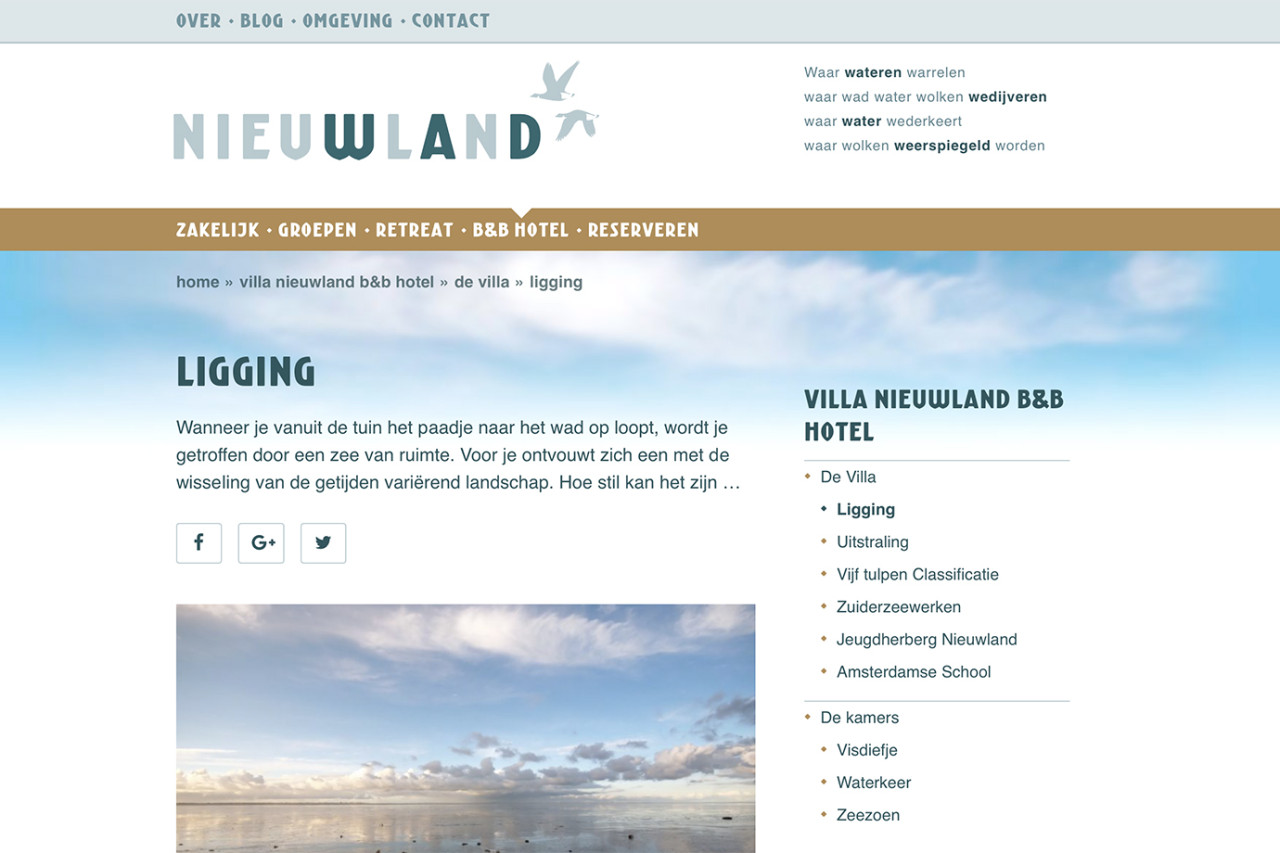 Pagina van de website over Villa Niewland B&B Hotel.